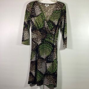 Loft Ann Taylor Multi Color 3/4 Sleeve Cross Over  Bodice Dress Size 4